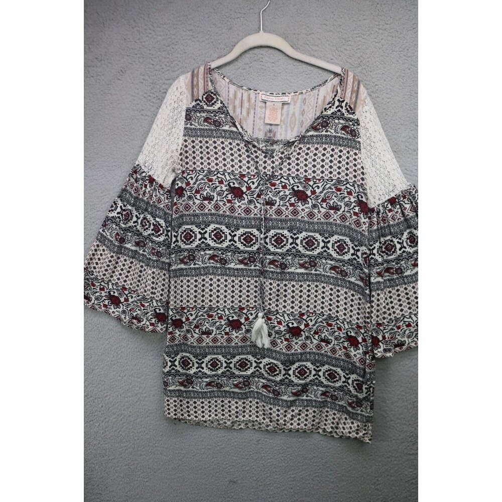 Flying Tomato Long Bell Sleeve Tunic-Size Medium-Crochet-Aztec-BOHO